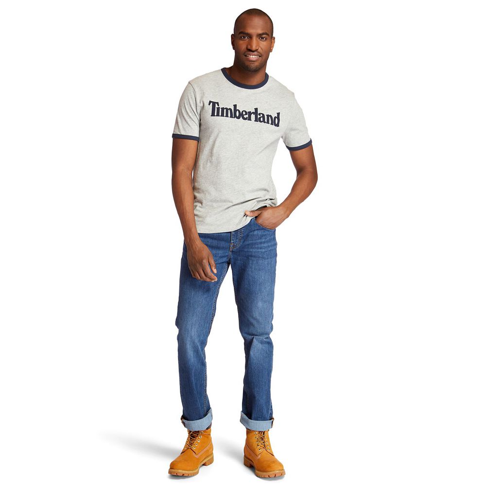 Camisetas Timberland Hombre Tbl® Linear Logo Ringer Gris - Chile LTI-768354